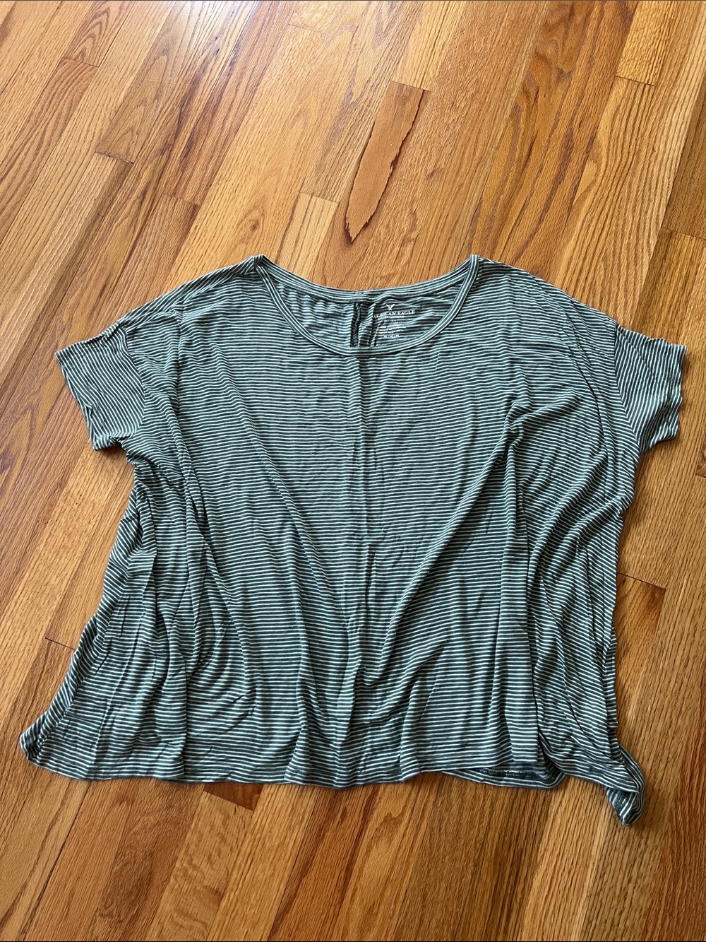 American Eagle Outfitters Olive & white Narrow Stripe oversized Short Sleeve Tee